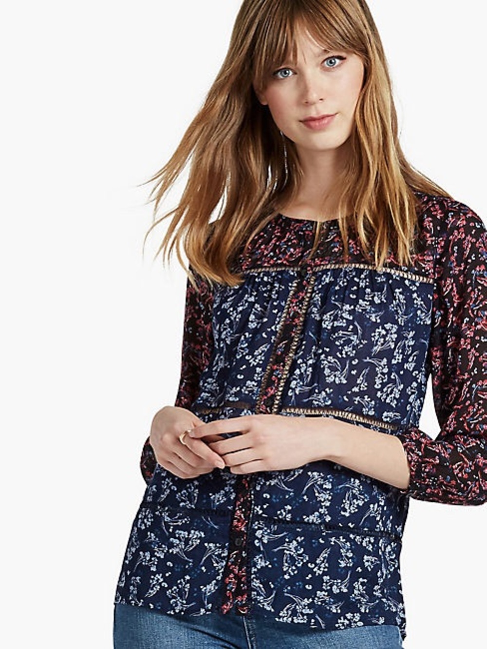 LUCKY BRAND Mix Floral Peasant Top